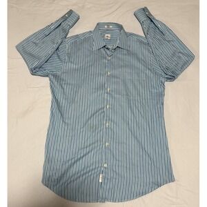 Peter Millar Long Sleeve Button Down Cotton Blue Stripe Shirt Mens Medium
